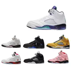 Foreign Trade Aj5 Men's High-Top Basketball Shoes, Jordan 5 Air-Cushioned Couple Basketball Shoes, Unisex Rukawa Kaede Flame Red Sports Shoes