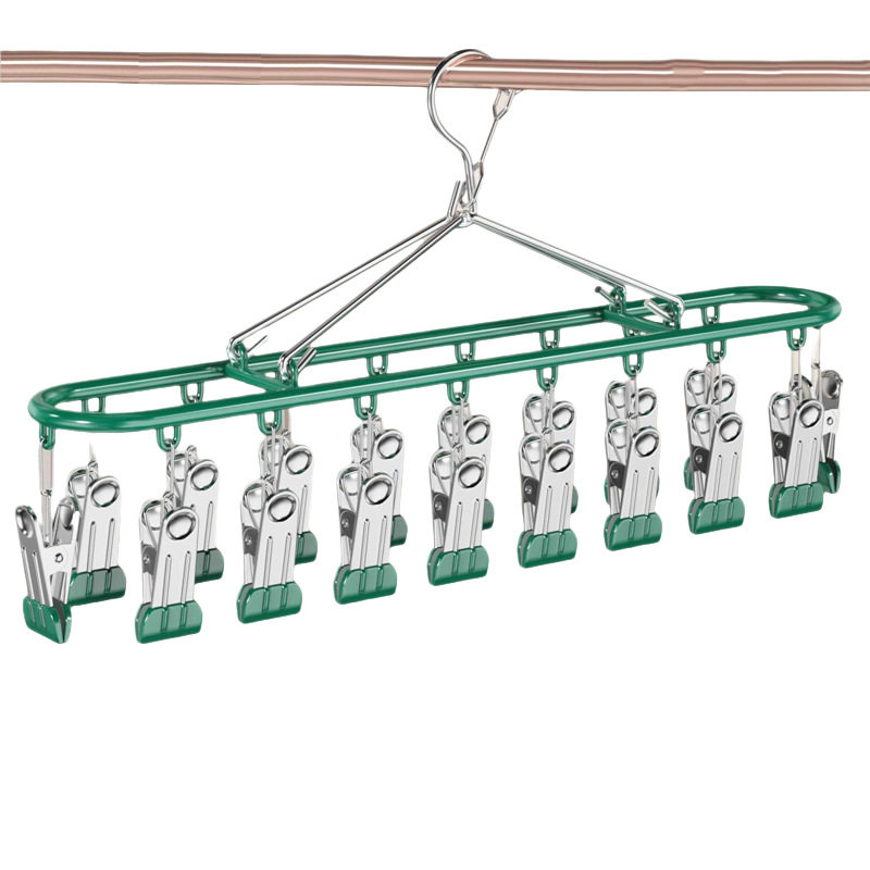 Sock Drying Rack Made of Pure 304 Stainless Steel, Solid and Thickened, with Multiple Hooks and Clips for Drying Socks and Clothes