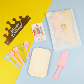Disposable cake paper plate knife and fork plate combination rectangular plate fork group tableware birthday six-in-one set whole box