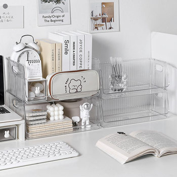 Overlay desktop storage box light luxury PET cosmetics finishing rack transparent household Daily necessities basket