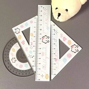 Cute Cartoon Kt Pixel Set Ruler Student Cartoon Full Set of Triangle Ruler Ruler Stationery Round Ruler