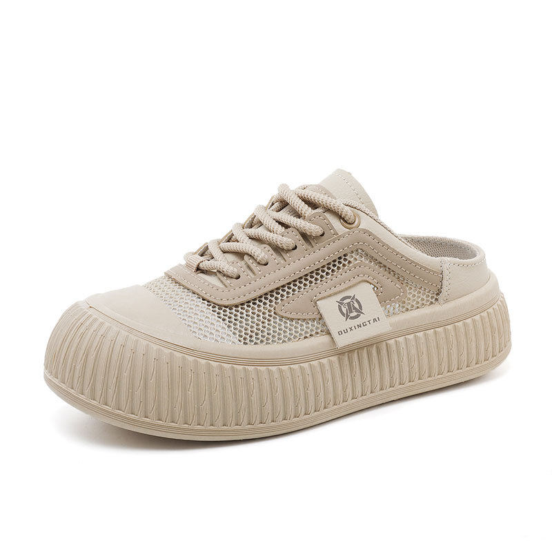 [Customized] Xt125 New Mesh Half-Drag 2025 Summer Trendy Cut Out Mesh Shoes Breathable Thick Sole Casual Heightening