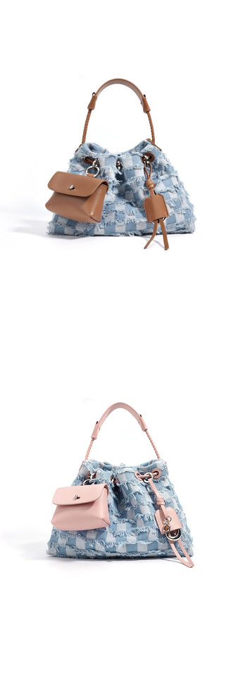 Túi Đeo Vai Nữ Da Thật Vải Denim Màu Xanh Dương, Nâu chi tiết 16