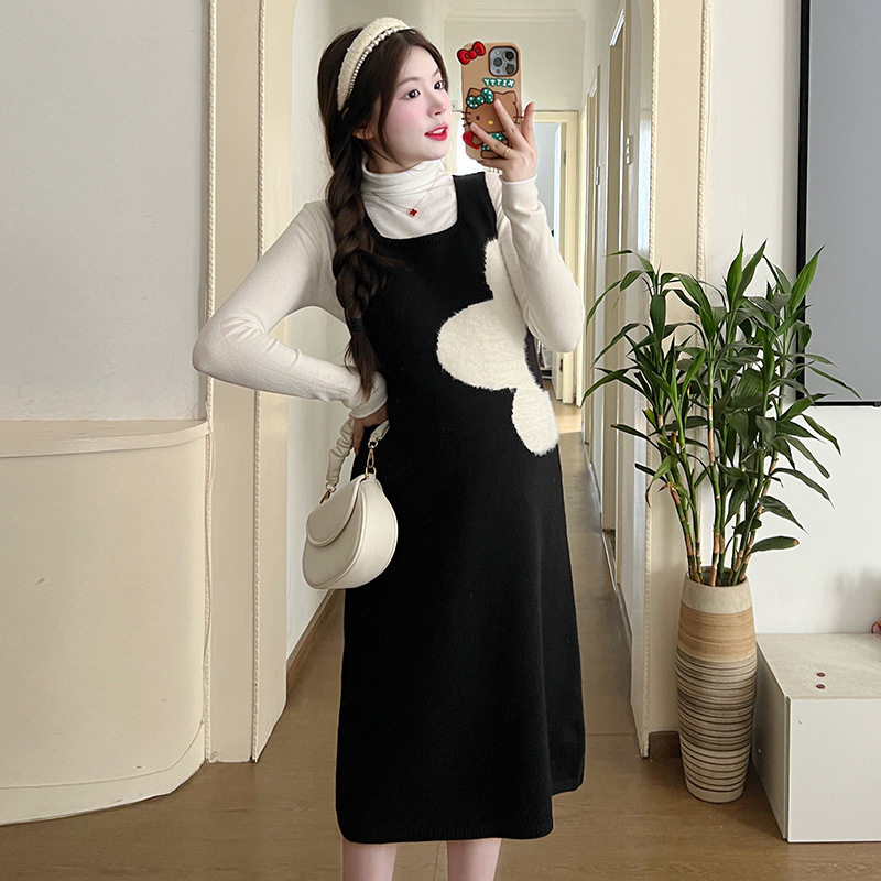 Jingqi Maternity Dress Suit Autumn 2025 New Loose Knitted Sweater Vest Skirt Bottoming Top Autumn Clothes