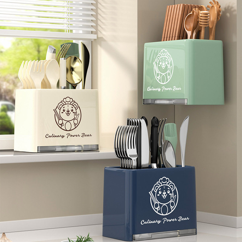 Customized Kitchen Storage Rack Chopstick Organizer Home Use No-Drill Wall-Mounted Plastic Chopstick Holder Countertop Knife Holder Spoon