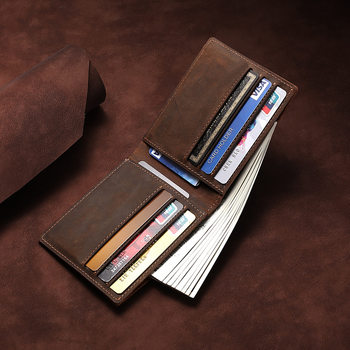 New Retro Crazy Horse Leather Men's Wallet Short Fashion Genuine Leather Wallet First Layer Cowhide Casual Card Holder Factory Goods