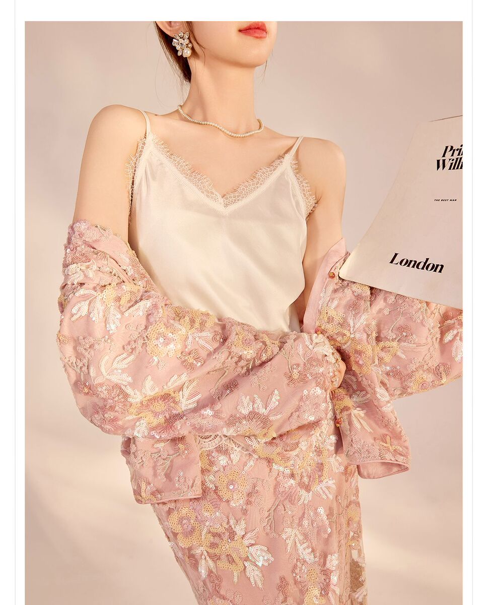 Bộ áo khoác và chân váy nữ thêu hoa đính sequin dài tay — Váy thêu (giao hàng trong 7 ngày), Váy thêu (giao hàng trong ngày), Áo khoác thêu (giao hàng trong 7 ngày), Áo khoác thêu (giao hàng trong ngày)