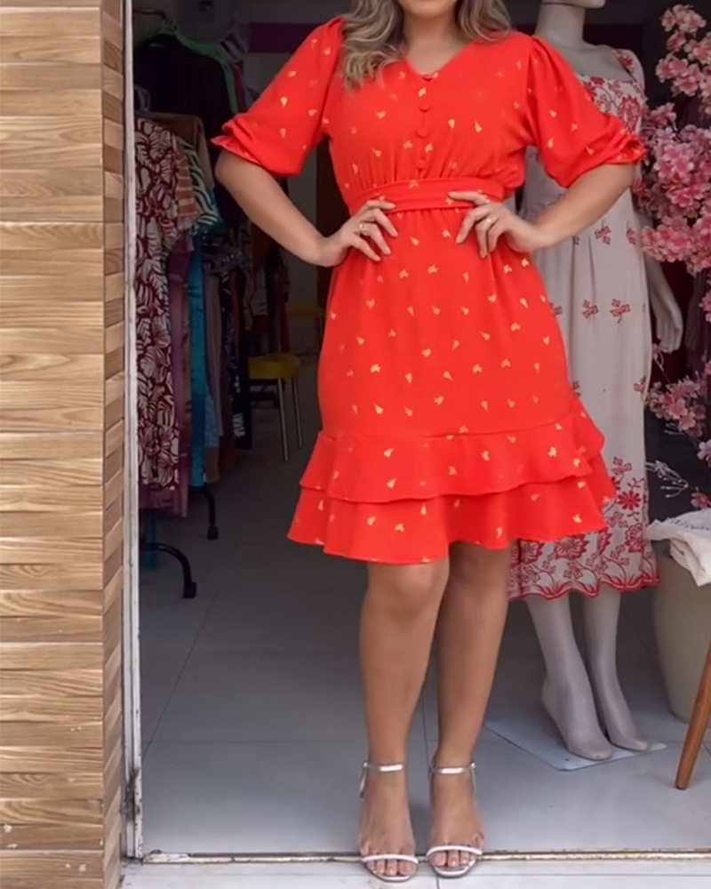 Floral Print V Neck Short Sleeve Dress Waist Defined Spring Fashion Womens Casual Wear Wholesale Available