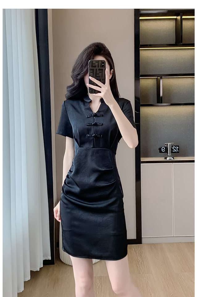 Váy Đầm Nữ Dáng Ôm Chiết Eo Phong Cách Trung Hoa Cổ Điển Màu Đen chi tiết 23