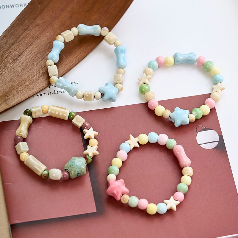 Jingdezhen Ceramic Bracelet New Color-free Women's Summer All-match Student's Antique Beaded Bracelet Small Fresh and Popular
