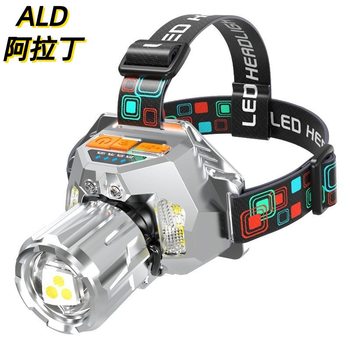 New Led Strong Light Headlight Red, Yellow and White Three Light Sources Outdoor Night Fishing Long-Range Flashlight Super Bright Head-Mounted Miner's Lamp