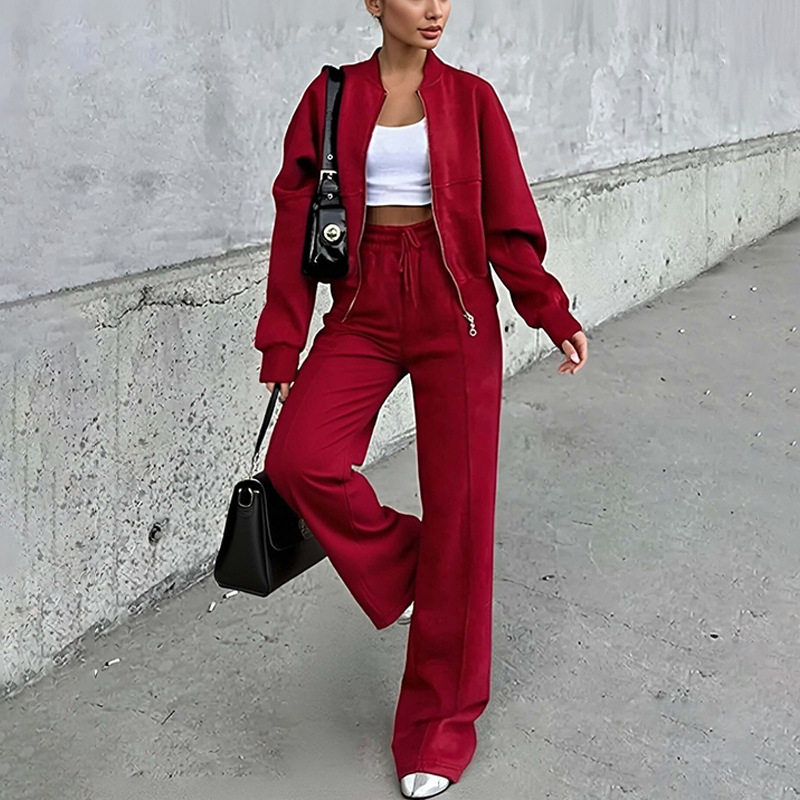 Womens Spring Sports Zip Up Hoodie Set Fashionable Solid Color Comfortable Fit Casual Style Wholesale Available