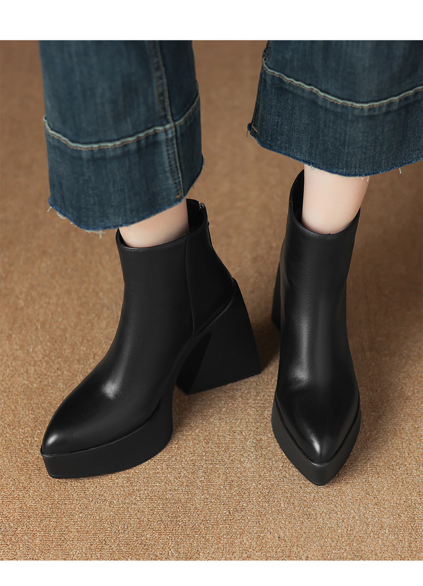 Boot Martin nữ gót siêu cao 12cm đế dày phong cách thời trang — Mặt da lót nhung, Mặt da một lớp lót trong, Mặt nhung lót nhung, Mặt nhung một lớp lót trong
