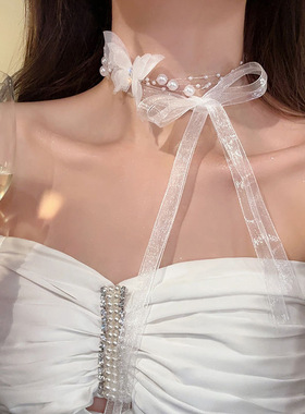 纯欲风玫瑰花朵项链女仙气飘飘choker锁骨链夏季百搭山茶花颈链