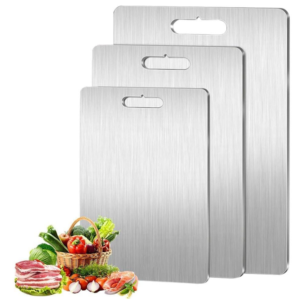 Cross-Border Popular Thickened Pure Titanium Cutting Board Antibacterial and Mildew-Proof Household Double-Sided Stainless Steel Fruit Cutting Board Pure Titanium