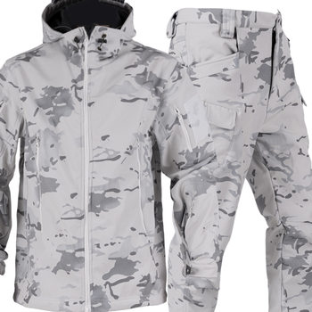Snow Camouflage Charger Pants suit Cross-border Shark Skin Tactical Charger fleece-lined Thickened Underarm Zipper