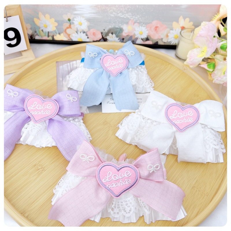 2025 Cross-Border Pet Cream Style Bow Love Collar Cat Lace Neck Collar Dog Collar Wholesale