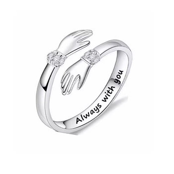 Double Hand Hugging Diamond Silver Ring for Women European and American Creative Love Hug Opening Adjustable Ring Heartwarming Gift Trend