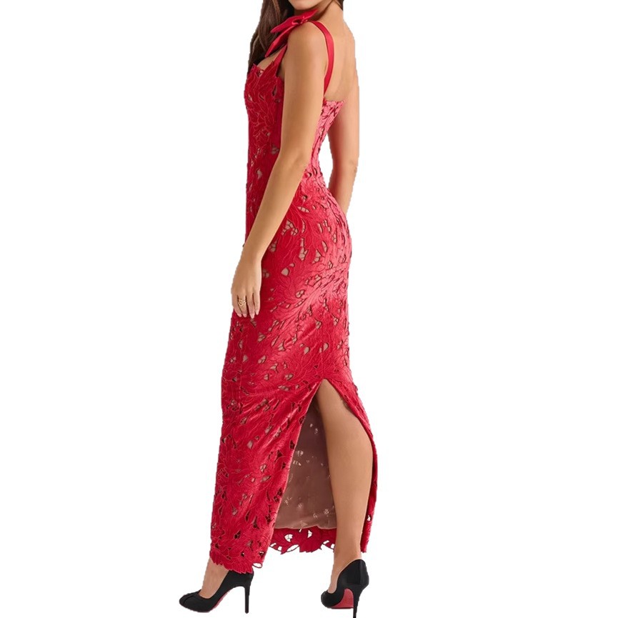 Elegant Hollow Out Bow Tie Bodycon Dress Solid Color Stylish Design Perfect for Parties Wholesale Available