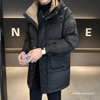Hooded down Jacket Men's Winter 2024 New Mid-Length Jacket Men's Autumn and Winter Trendy Brand Korean Style Thickeneded Outwear