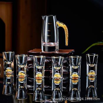Gold Foil Jinshan White Wine Glass Crystal Glass White Wine Dispenser Household Bullet Cup Gold Foil Jinshan Pot Gift Box Set