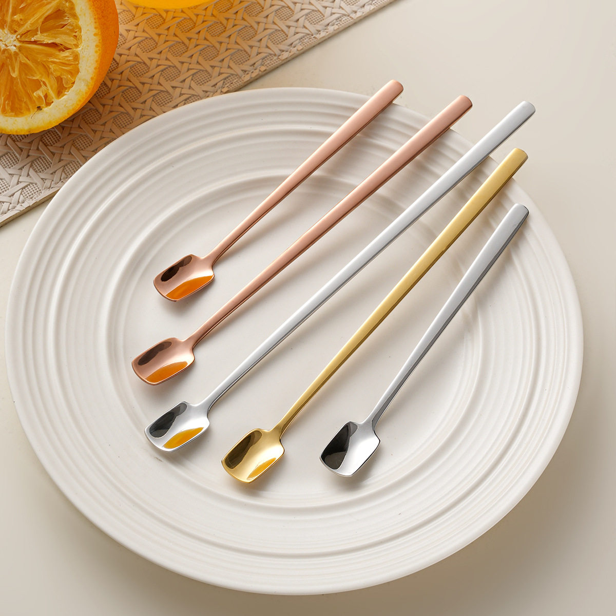 304 Stainless Steel Square Head Spoon Honey Spoon High-Value Dessert Shovel Coffee Stirring Spoon Creative Ice Spoon Tableware