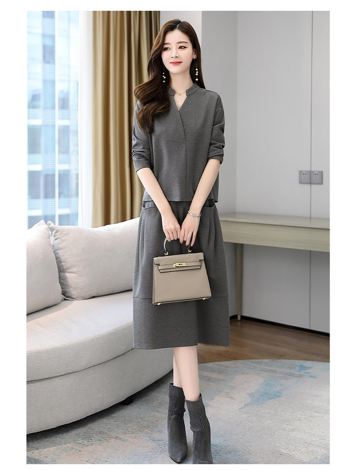 Set Bộ Áo Và Chân Váy Dáng Dài Nữ Tính Thu Đông Thanh Lịch Màu Nâu, Đen, Xám chi tiết 16