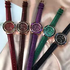 Manufacturer direct sales grid diamond three eye six needle imported quartz movement belt watch waterproof women's quartz watch
