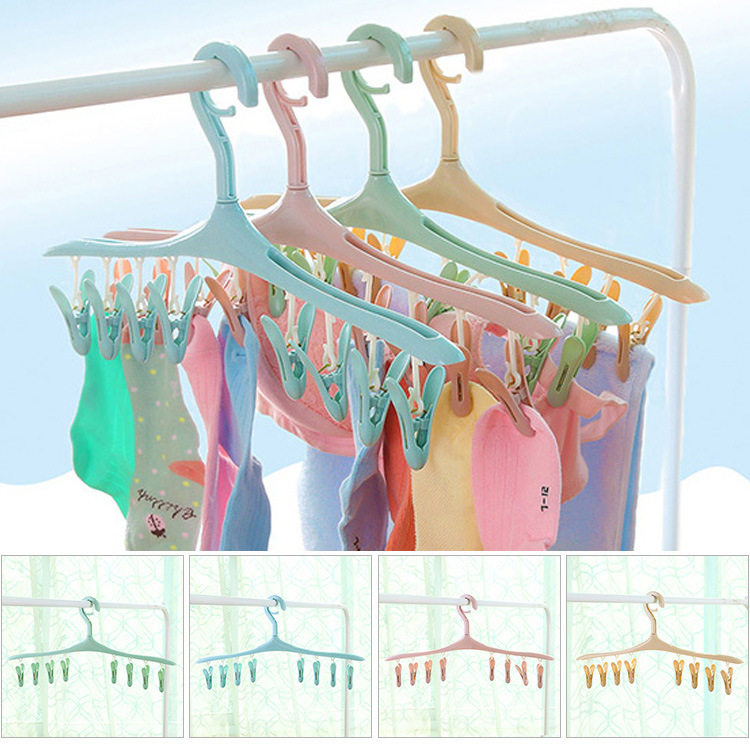 Plastic Windproof Buckle Drying Rack for Small Items, Socks, Non-Slip Drying Rack with 8 Clips, Multi-Head Drying Rack