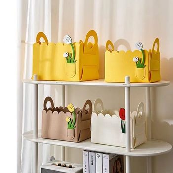 Creative Portable Felt Storage Basket Home Organization Storage Basket Snacks Toys Sundries Dirty Clothes Basket Storage Box