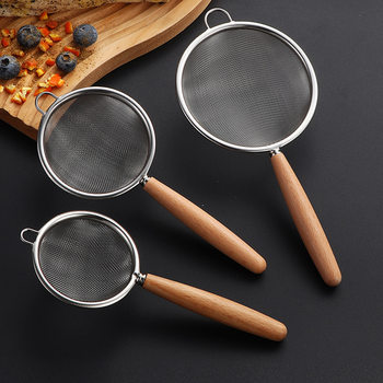 304 Stainless Steel Wooden Handle Small Colander Soybean Milk Juice Tea Dregs Filter Screen Leaks Kitchen Fried Lo Noodle Oil