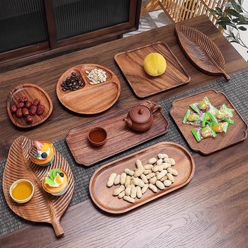 Walnut Tray Rectangular Plate Japanese Tea Cup Tableware Fruit Snack Hotel Tea Tray Wooden Plate