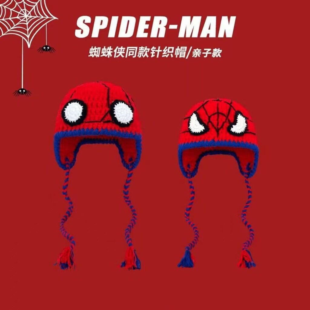 หมวกถักป้องกันหูแบบใหม่ปี 2026 ลายการ์ตูนสไปเดอร์แมน ทำมือ แบบสวมหัว มีเอกลักษณ์ ทันสมัย ใช้งานได้หลากหลาย ช่วยให้ใบหน้าดูเล็กลง