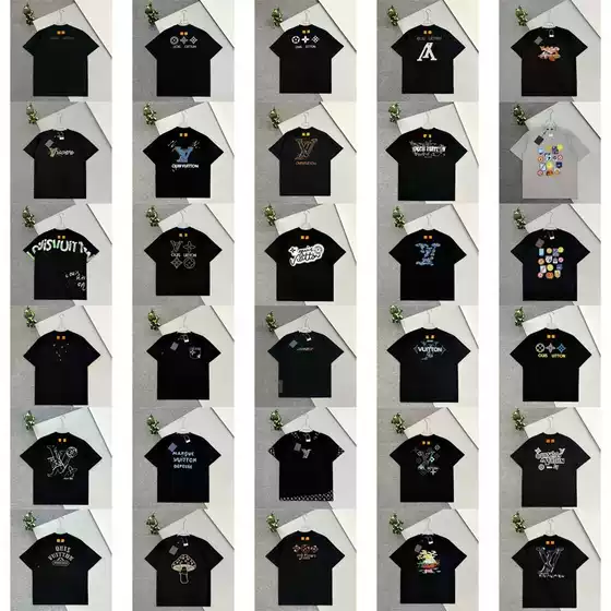 Cross-Border Trade High-End Version L Brand Summer New Pure Cotton Printed Short-Sleeve Heavyweight Loose-Fitting Unisex Versatile Casual T-Shirt
