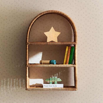 Rattan Woven Tiered Shelf Three-Tier Shelf Wall Hanging Shelf Living Room Bedroom Bathroom Home Decor Bookcase Storage Rack