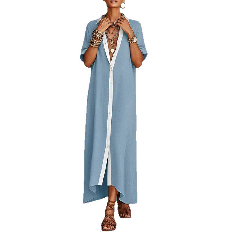 Womens Spring Dress Fashionable Casual Style Loose Fit Button Design Solid Color Perfect for Everyday Wear