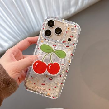 Silver Foil Full Screen Cherry Apple 17Promax Mobile Phone Case Suitable for Iphone16 Protective Cover Holder 14Pro/17