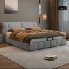 New Modern Light Luxury Leather Soft Bag Solid Wood Bed Minimalist Soft Bed Double Small Apartment Multifunctional Master Bedroom Queen Bed