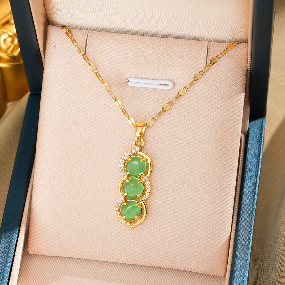 303 アカシア ビーン ネックレス - ゴールド グリーン