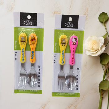 Creative Cartoon Spoon, Cute Kidsren's Spoon, Stainless Steel Baby Rice Spoon, Baby Spoon and Fork 2-Piece Set