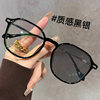 New large frame photosensitive color-changing myopia glasses plain polygonal optical glasses ultra-light girls square frame