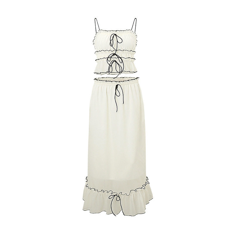 Womens Summer Fashion Set Stylish French Inspired Sleeveless Top Elegant Maxi Skirt Perfect for Vacations Wholesale