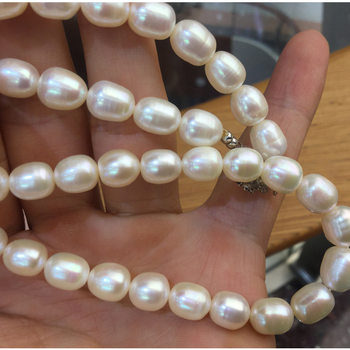 Rice-shaped 8-9mm white fresh water natural pearl strong light slightly defective finished beaded necklace mother chain loose beads wholesale