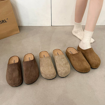 Korean Style Birkenstock Toe-Toe Slippers for Women with Increased Height 2025 New Spring & Fall Fashionable Thick-Soled Nubuck Leather Birkenstock Half Slippers