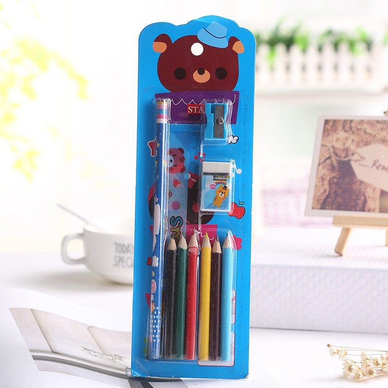 10-Piece Suction Card Stationery Learning Set Student Stationery Gift Colored Pencil Sharpener Drawing Colored Pencils