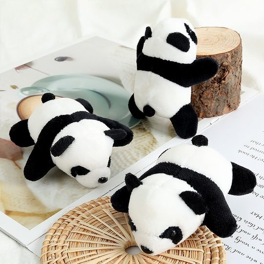 Internet Celebrant Plush Little Panda Doll Boutique Stereo Panda Head Brooch Lying Lying Lying Bear Cat Jewelry Schoolbag Pendant