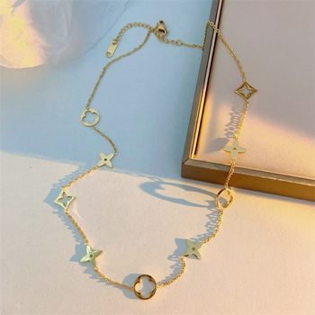 Hollow Four-Leaf Flower Necklace Cross-Border New Product Titanium Steel Material Simple and Fashionable Small Fresh Four-Leaf Clover Women's Clavicle Chain