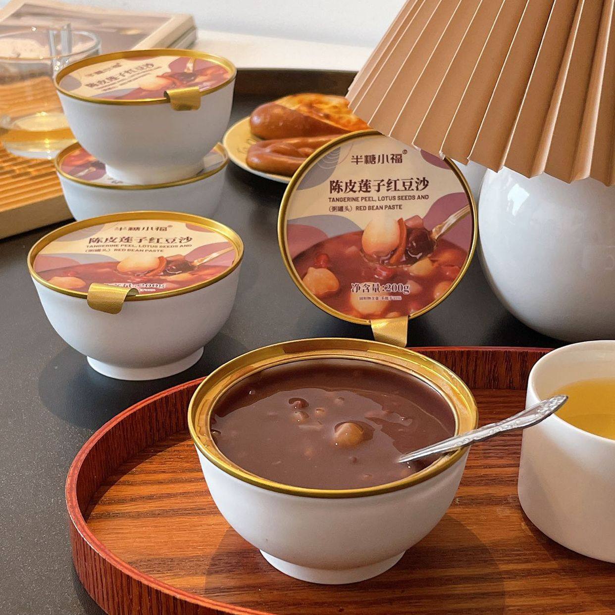 [6 bowls] semi-sugar orange peel lotus seed red bean paste 180g bowls of mung bean paste net red instant porridge
