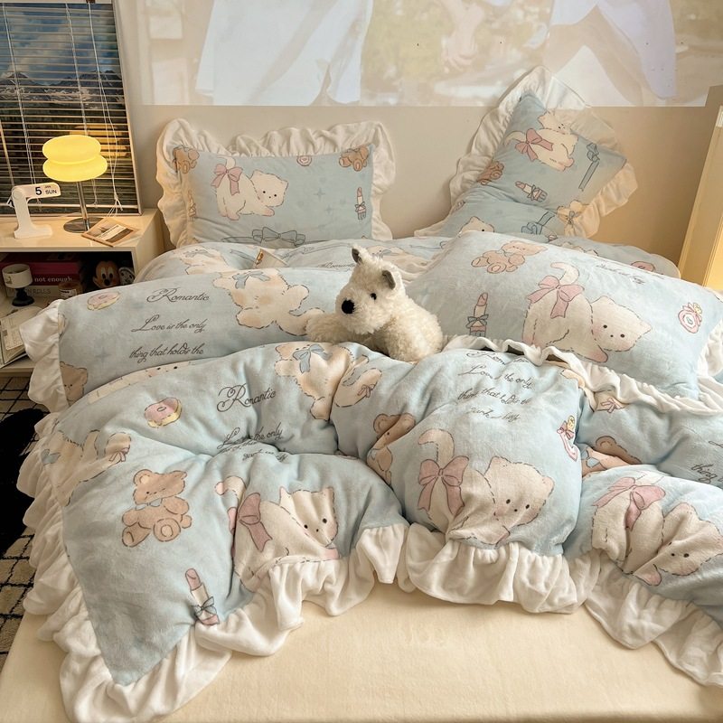 Class A Winter Milk Velvet Bed Four-piece Set Thickened Flange Coral Velvet Quilt Cover Double-sided Velvet Bed Sheet Three-piece Set