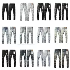European Style Men's Trendy High Street Fashion Embroidered Ripped Graffiti Design Slim Fit Casual Pants